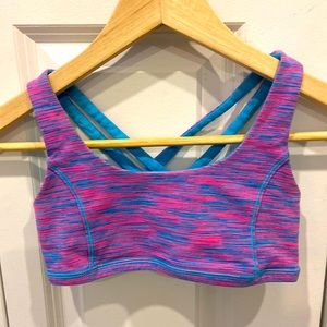 Ivivva Reversible Hot Pink & Blue Striped/Electric Blue Sports Bra